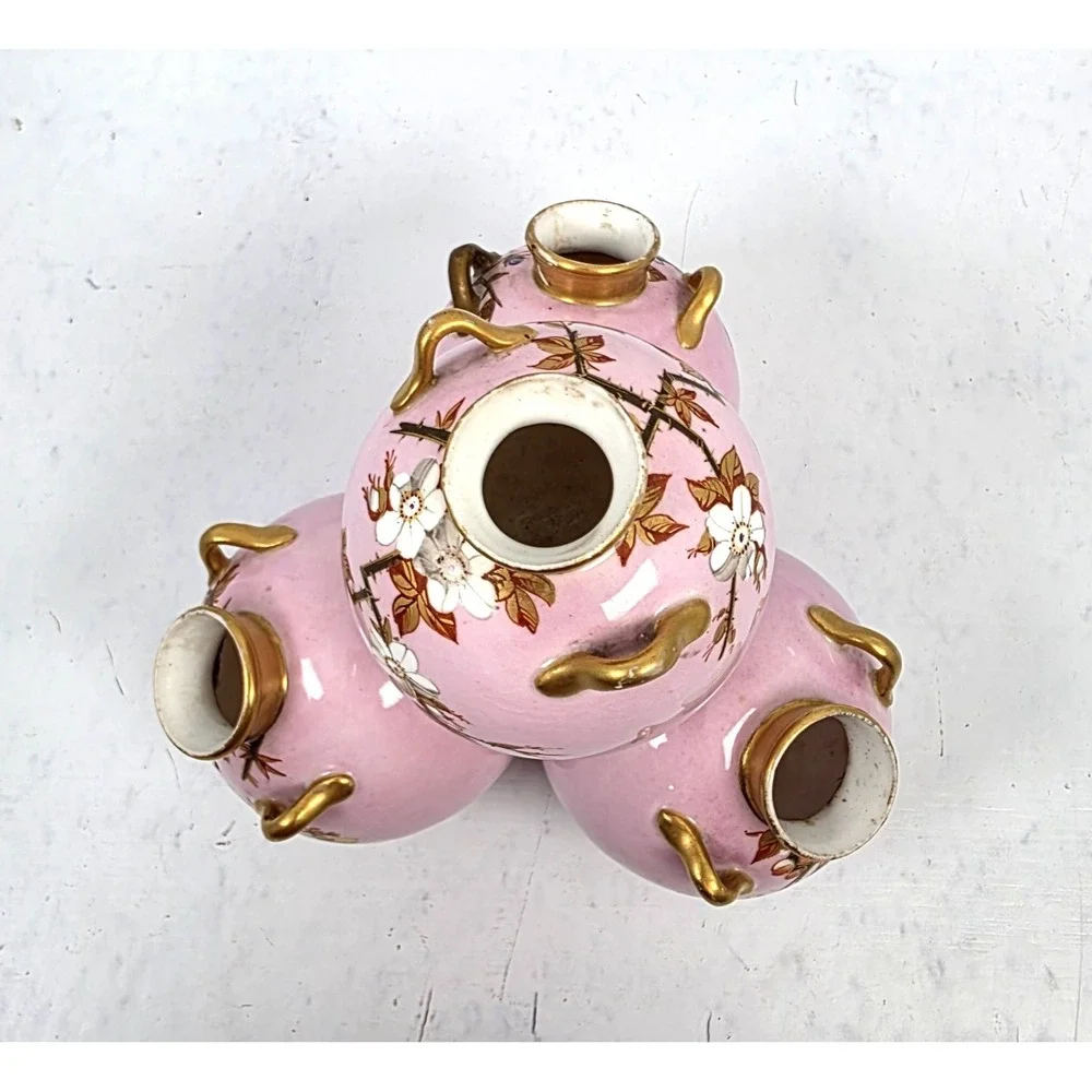 Antique‎ Royal Worcester Pink Stacked Ball Bulb Quadtriple Vase 5